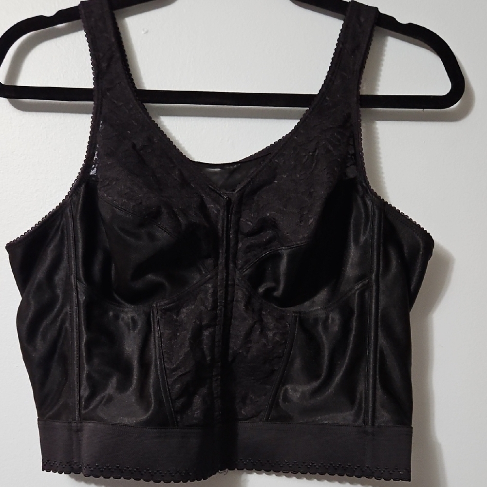 Exquisite Black Sheer Bustier Bone In Front Closure Size 42B